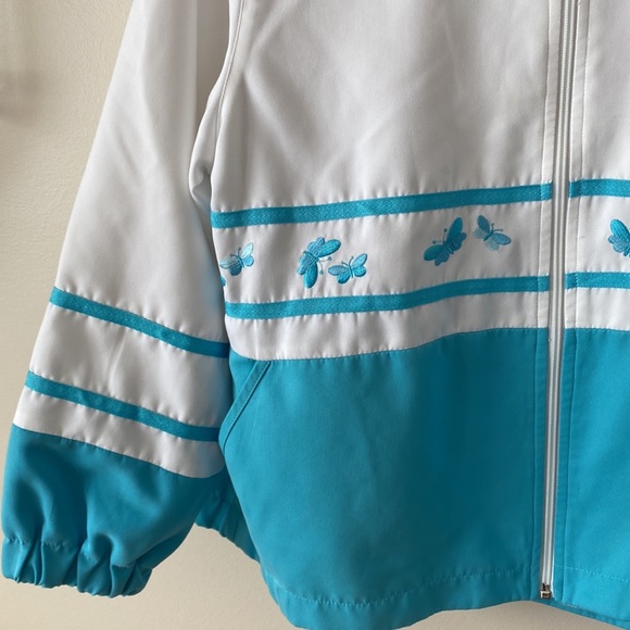 Vintage Bomber Butterfly Embroidered Blue and White Zip Lined Jacket Spring - Picture 5 of 8